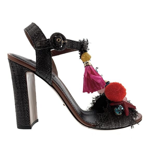 Dolce & Gabbana Women's Tropical Embellished Raffia High Heel Sandals-EU37 - Picture 4 of 4